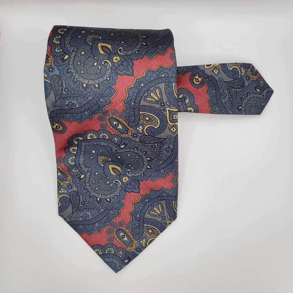 Accent by Isaac Zelcer Navy Red Silk Necktie Ancient Madder